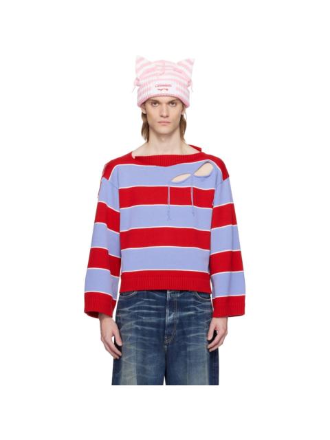 CHARLES JEFFREY LOVERBOY Red & Blue Slash Stripe Sweater