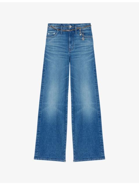 maje Chain-belt straight-leg high-rise stretch-denim jeans