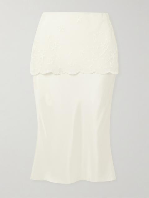 POSSE Cove Layered Embroidered Tulle-trimmed Silk-blend Midi Skirt
