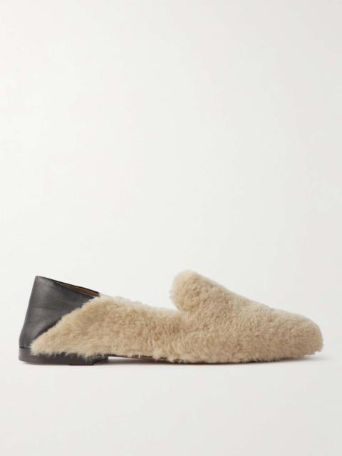 Leather-Trimmed Shearling Collapsible-Heel Loafers