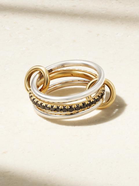 Spinelli Kilcollin Tigris Set Of Three 18-karat Gold, Sterling Silver And Blackened Diamond Rings