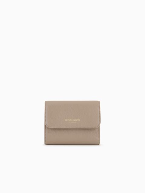 GIORGIO ARMANI TRIFOLD WALLET IN PEBBLED CALFSKIN