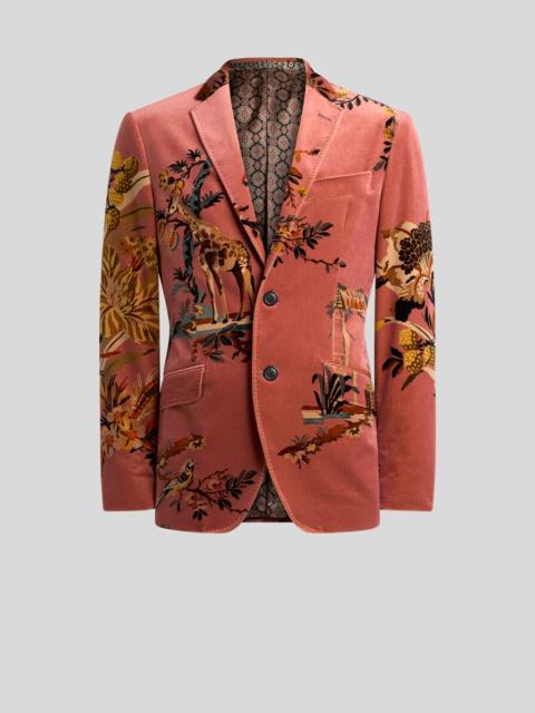 Etro SINGLE-BREASTED COTTON VELVET JACKET WITH PLACED FLOWER AND ANIMAL PRINT