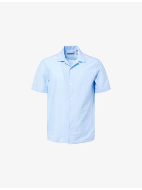 CORNELIANI Seersuk Camp Short Sleeve Cotton Shirt