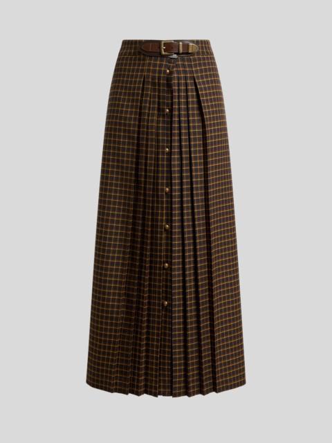 Etro WOOL MAXI SKIRT WITH PLEATING AND CHECK MOTIF