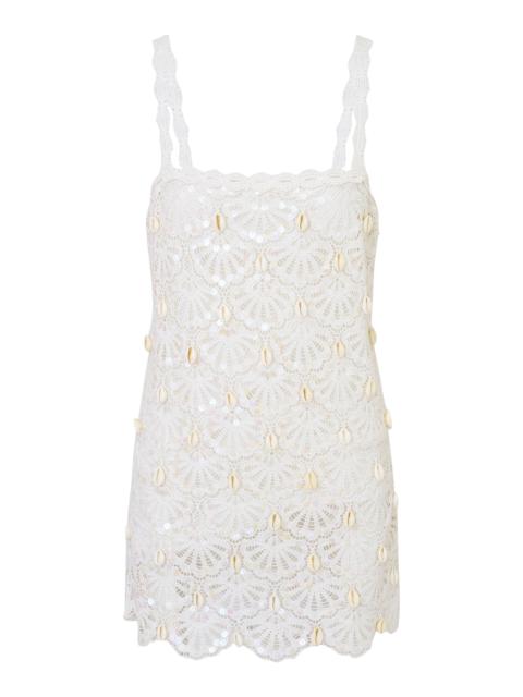 LoveShackFancy Lamont Shell Embellished Cotton Dress white