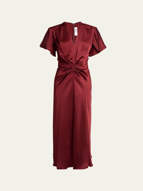 Victoria Beckham Eve Gathered-Waist Satin Midi Dress