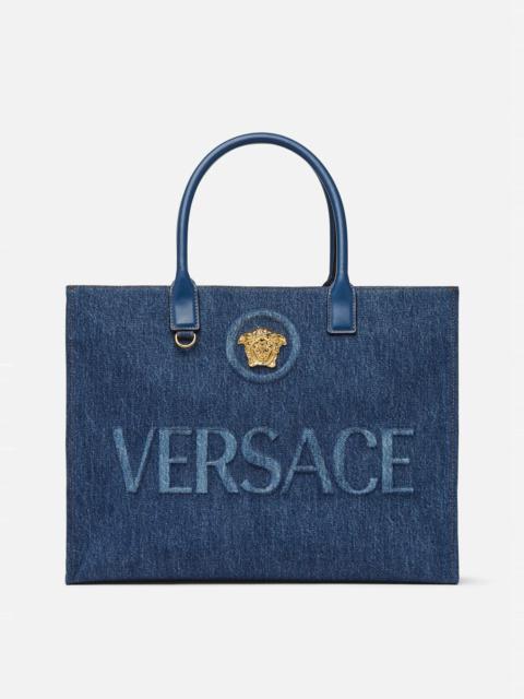 VERSACE La Medusa Denim Large Tote Bag | REVERSIBLE