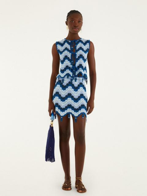 FARM RIO Blue Waves Crochet Mini Skirt