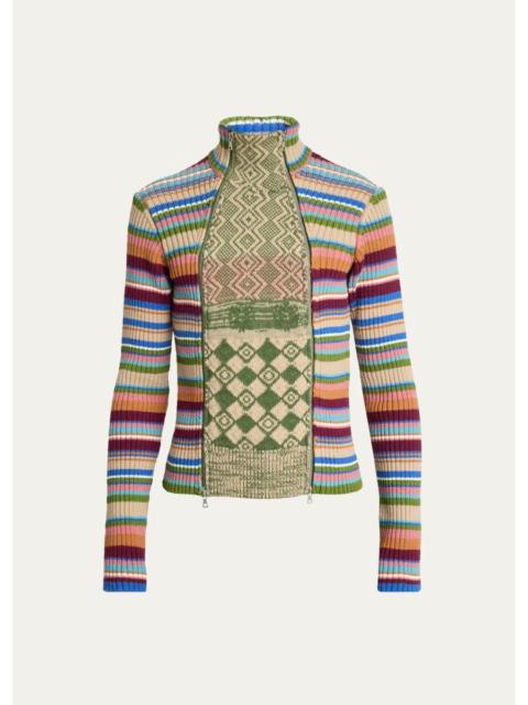 Dries Van Noten Striped Wool Rib-Knit Cardigan