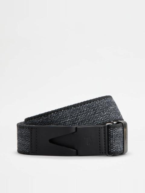 Tod's BELT IN CANVAS AND LEATHER - GREY, BLACK