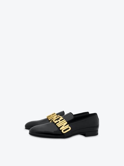 Moschino METAL LETTERING PATENT LEATHER LOAFERS