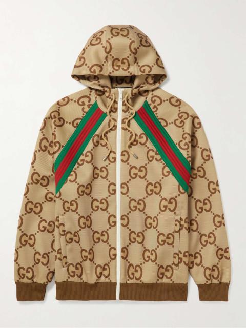 GUCCI Webbing-Trimmed Logo-Print Stretch-Jersey Hooded Jacket