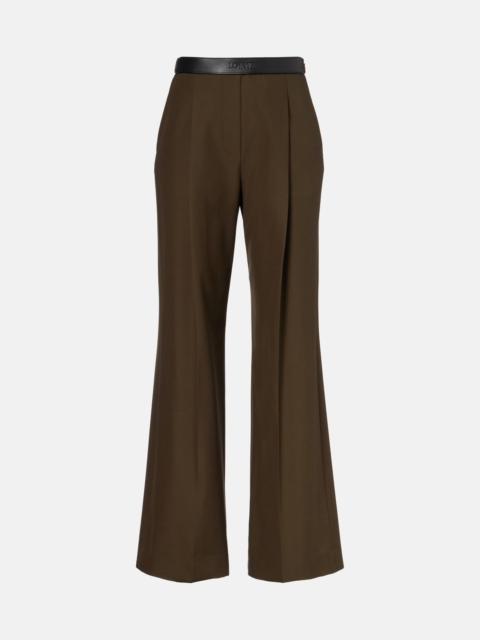 Loewe Leather-trimmed pleated wool flared pants