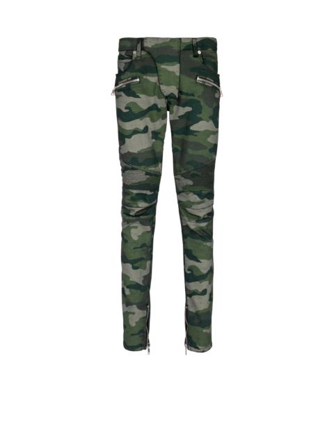 Balmain Slim-fit jeans in Camouflage denim with ribbed details