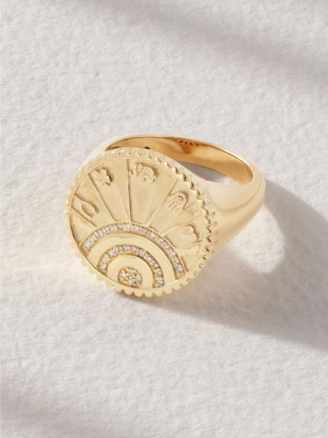 SYDNEY EVAN Small Luck Coin 14-karat gold diamond signet ring Gold