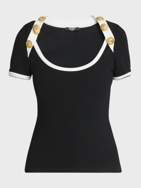6-Button Short-Sleeve Fitted T-Shirt