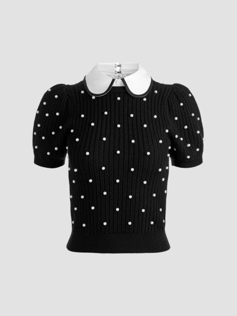 Alice + Olivia Women's Chase Embellished Stretch-Wool Puff-Sleeve Sweater - Black Soft White