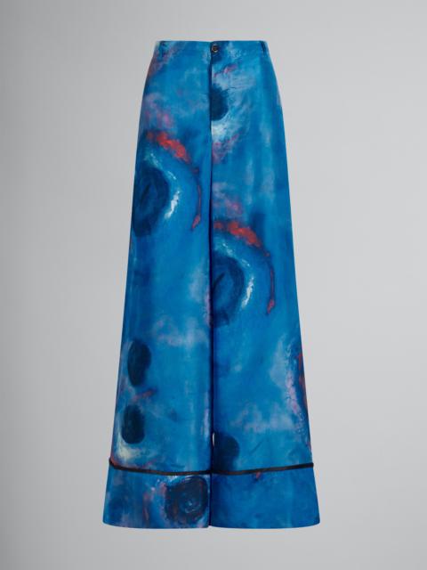 WIDE-LEG SILK TROUSERS WITH BUCHI BLU PRINT