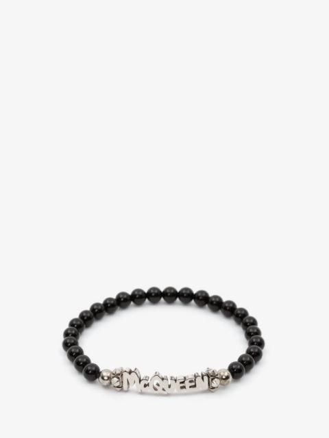 Alexander McQueen Mcqueen Graffiti Cut-out Beaded Bracelet in Black/silver
