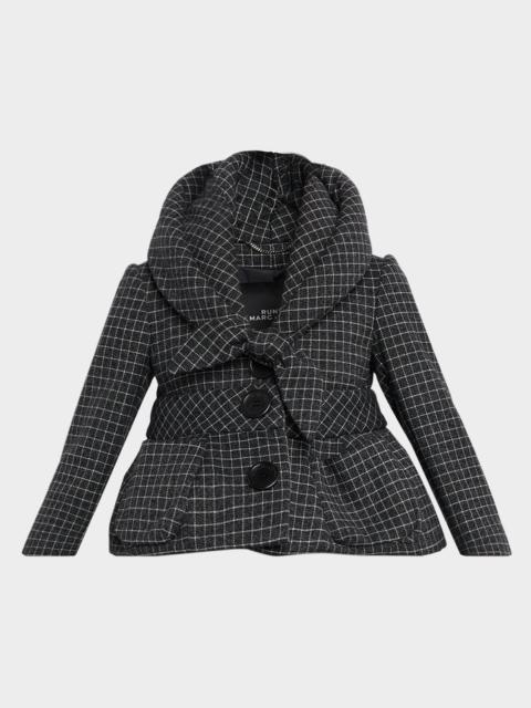 Marc Jacobs Check Wool Padded Crop Hooded Jacket