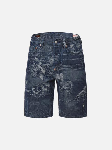 EVISU KOMAINU JACQUARD DENIM SHORTS
