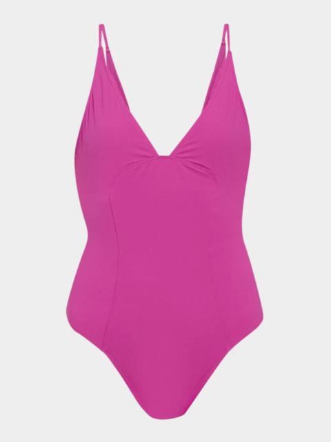 ULLA JOHNSON Alba Deep V One-Piece Swimsuit