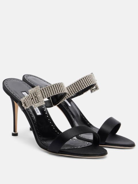 Manolo Blahnik Fibolta 90 embellished satin mules