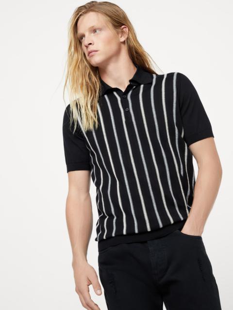 Brunello Cucinelli Cotton knit lightweight polo with jacquard stripes