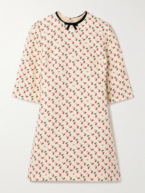Valentino Velvet-trimmed Printed Wool-blend Crepe Mini Dress