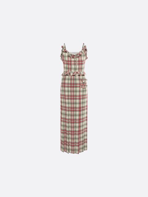 Alessandra Rich TARTAN-PRINT SILK MIDI DRESS WITH PLEATED SKIRT