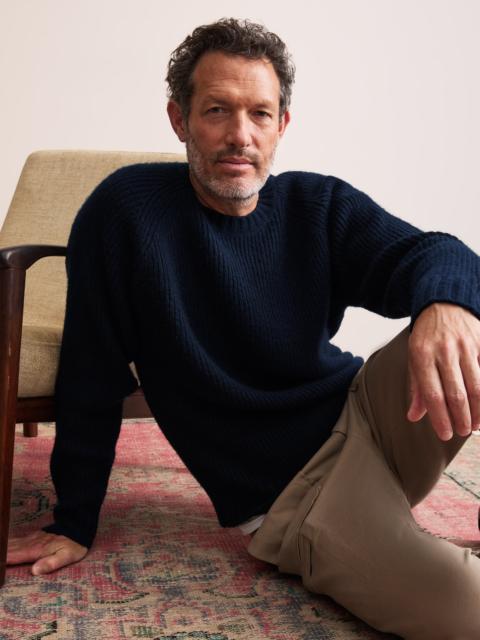 Derek Rose Freddie Wool Cashmere Ribbed Sweater Navy Blue