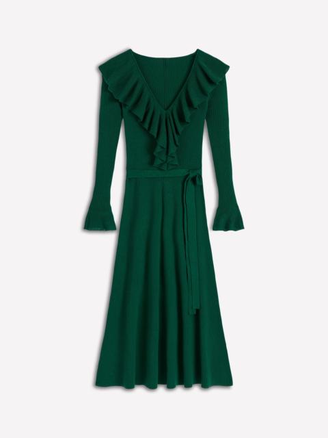 BODEN Ruffled Ribbed Dress-Emerald Night