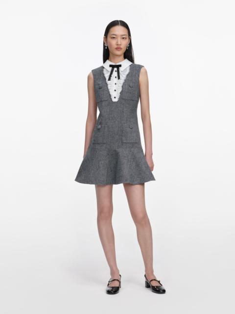 self-portrait Grey Herringbone Lace Bib Mini Dress
