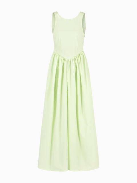 Long, full-skirted poplin dress with gathered waist