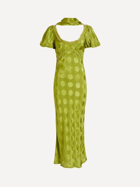 DAMSON MADDER. Aoife Jacquard Green Spot Midi Dress