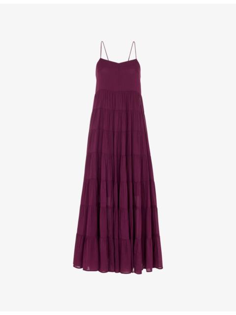 WHISTLES Curved-Neck Sleeveless Tiered Cotton Maxi Dress