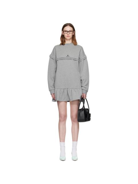 SHUSHU/TONG Gray Raw-Edge Wave Collar Tuck Detail Sweatshirt Minidress