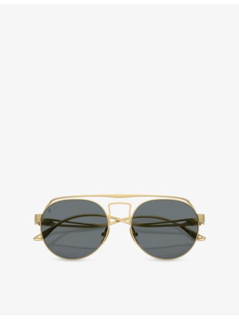 Ferrari FH1025T Round-Frame Metal Sunglasses