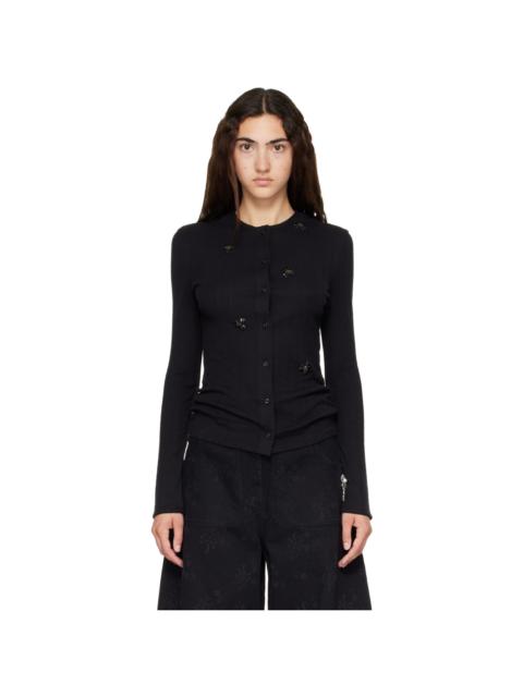 Simone Rocha Black Turbo Embellished Pointelle Cardigan