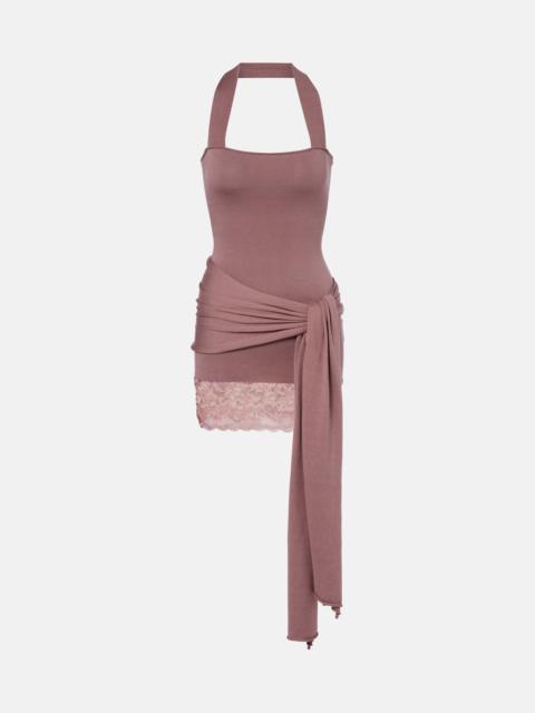 AYA MUSE Lace-trimmed halterneck silk and cotton minidress