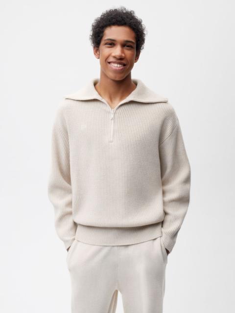 PANGAIA Mens Recycled Cashmere Half Zip Sweater - Oatmeal