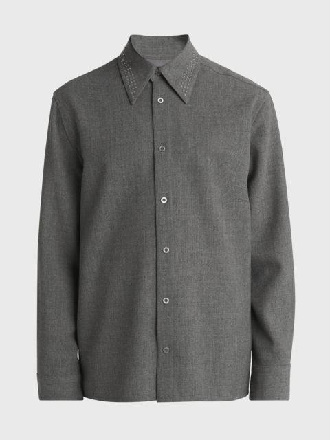Jil Sander Men's Studded-Collar Wool Button-Down Shirt