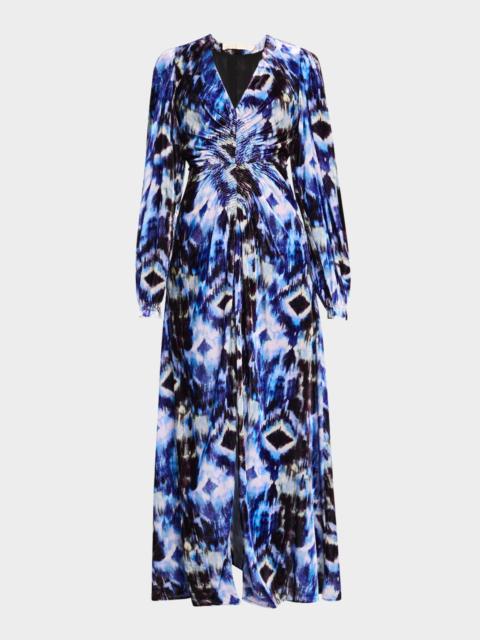 MARIE OLIVER Elsabeth Smocked Abstract-Print Maxi Dress