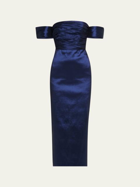 KIKA VARGAS Adele Ruched Taffeta Midi Dress