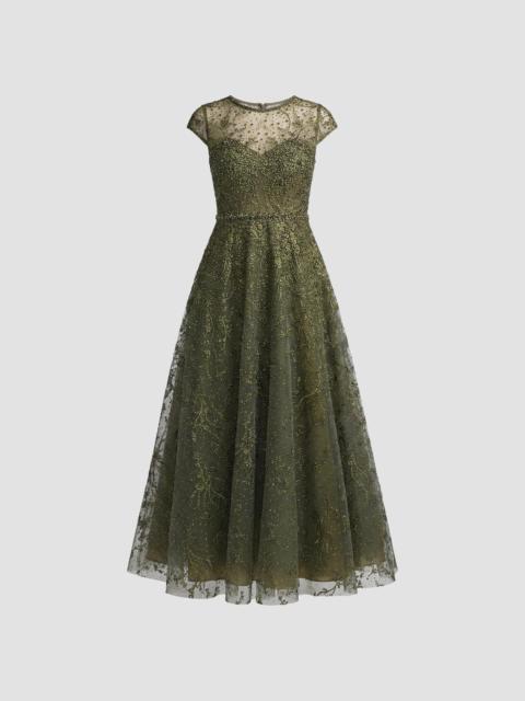 MAC DUGGAL Women's Embellished Jewel Neck A-Line Cocktail Dress - Olive