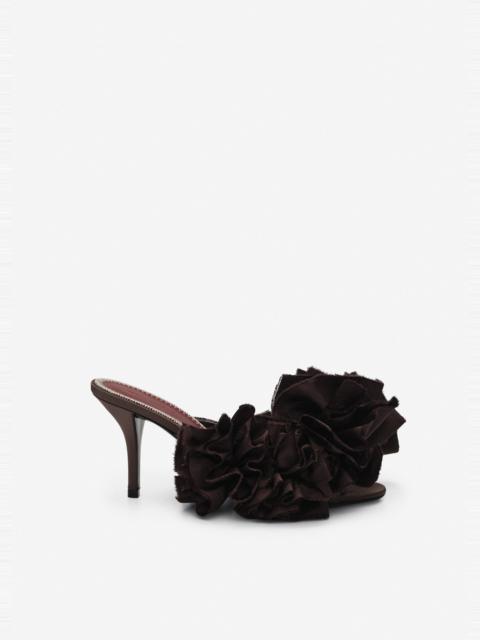 MAGDA BUTRYM Satin mules with taffeta flowers in brown
