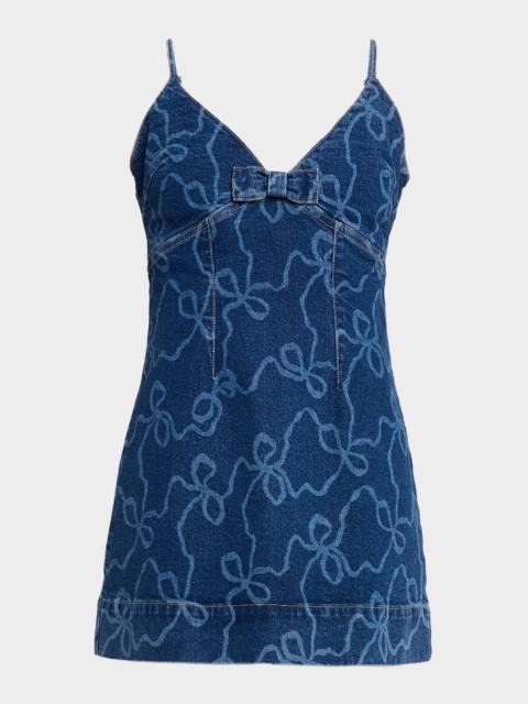 LoveShackFancy Solina Denim Bow Mini Dress
