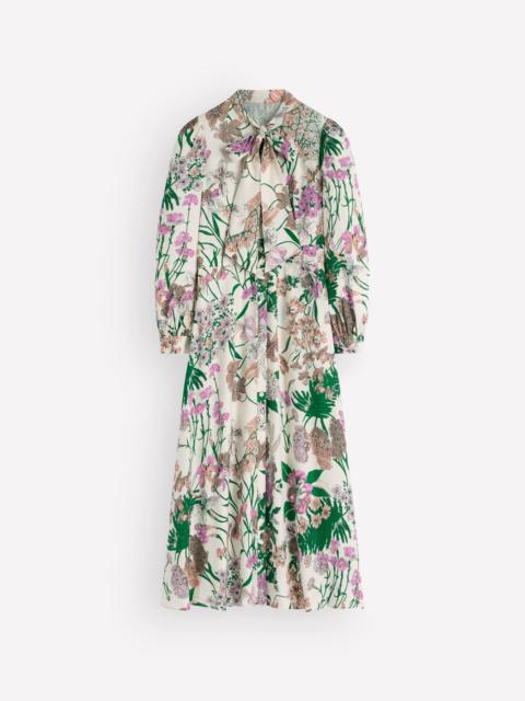 BODEN Bow Detail Shirt Dress-Ivory, Whimsical Flora