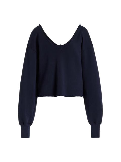 LES TIEN Veronica Off-The-Shoulder Cotton Sweatshirt navy